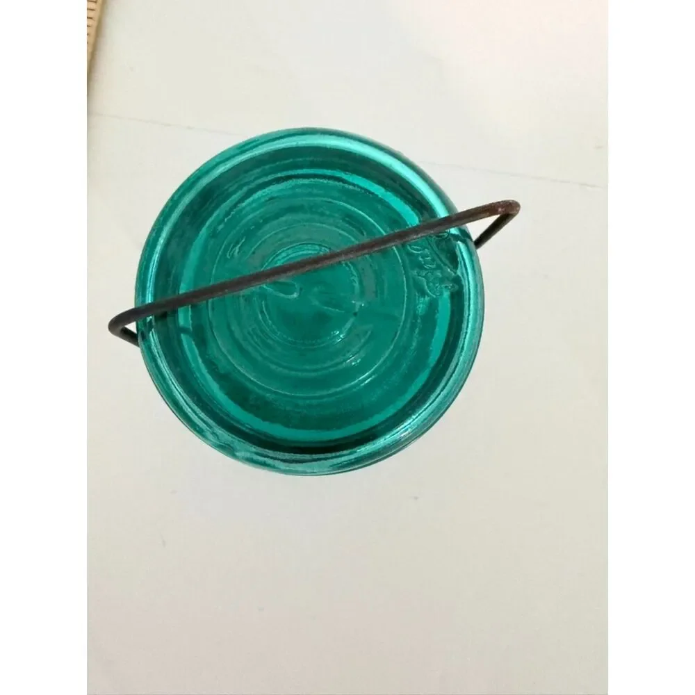 vtg teal ball ideal bicentennial half pint mason jar with wire bail